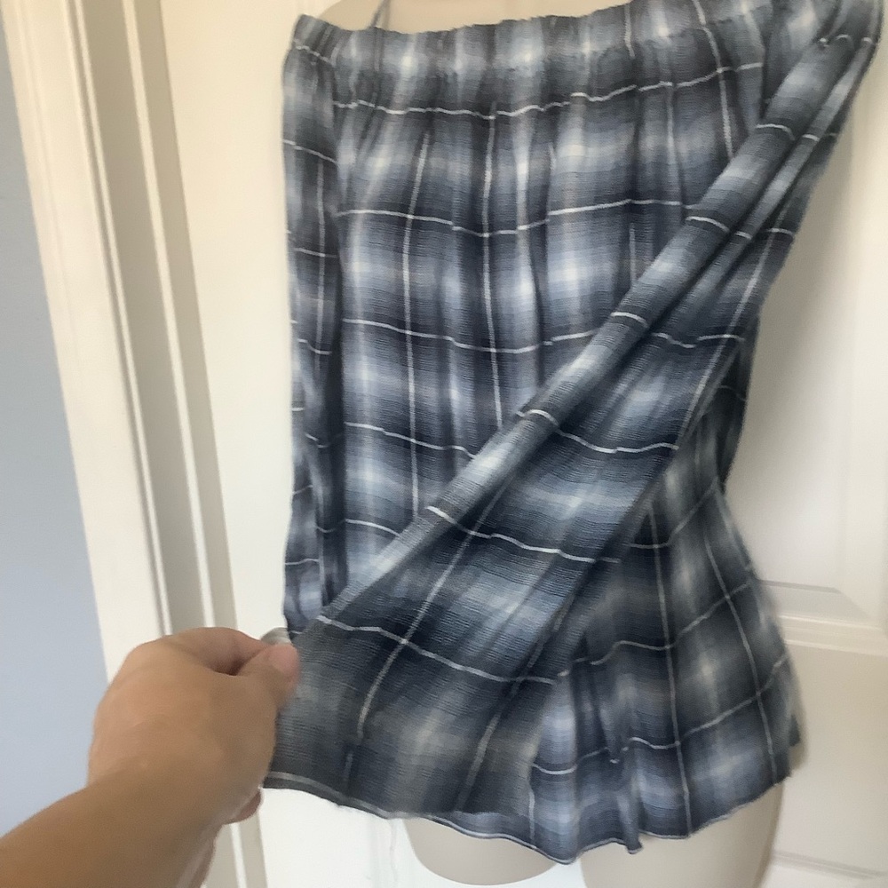 NWT Sans Souchi Womens Off The Shoulder Blue Plaid Long Sleeve Blouse Size M - Picture 3 of 8